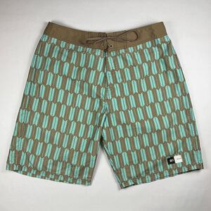 RVCA Artist Network Board Shorts PM Tenore Arrow Pattern Light Blue Brown Sz 38
